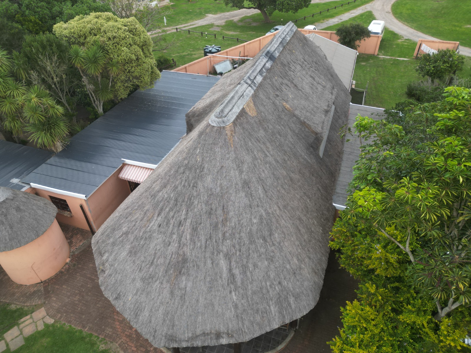 Aerial view of roof renewal in progress